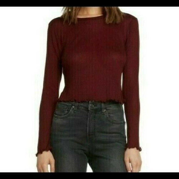 Willow & Clay Tops - Willow and Clay Women's Sangria Long Sleeve Lettuce Hem Thermal Crop Top Size XL